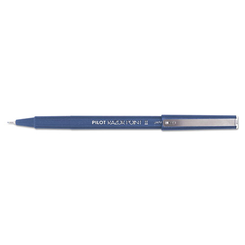 Pilot Razor Point II Stick Porous Point Marker Pen, 0.2mm, Blue Ink/Barrel, Dozen