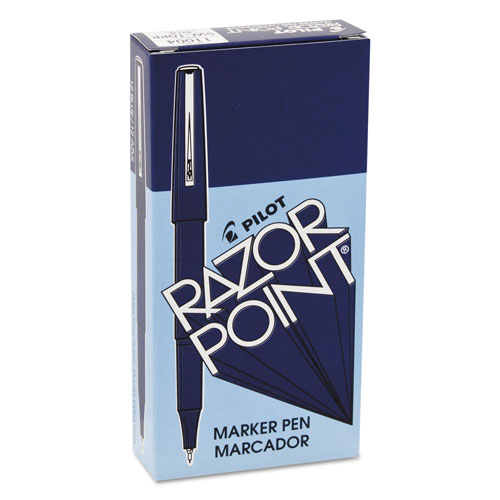Pilot Razor Point Stick Porous Point Marker Pen, 0.3mm, Blue Ink/Barrel, Dozen