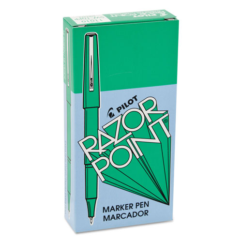 Pilot Razor Point Stick Porous Point Marker Pen, 0.3mm, Green Ink/Barrel, Dozen