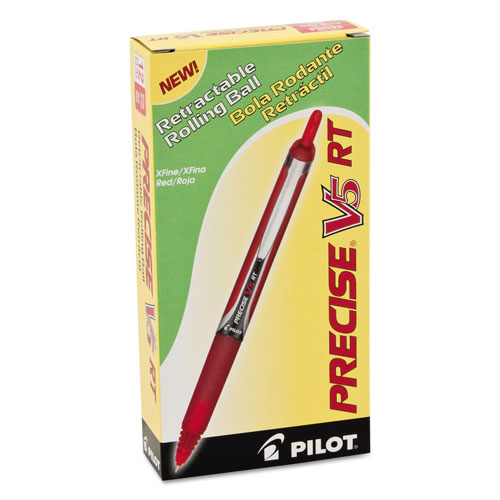 Pilot Precise V5RT Retractable Roller Ball Pen, Extra-Fine 0.5mm, Red Ink, Red Barrel