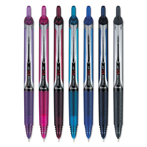 Pilot Precise V5RT Retractable Roller Ball Pen, 0.5mm, Assorted Ink/Barrel, 7/Pack