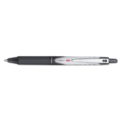 Pilot VBall RT Liquid Ink Retractable Roller Ball Pen, 0.5mm, Black Ink, Black/White Barrel