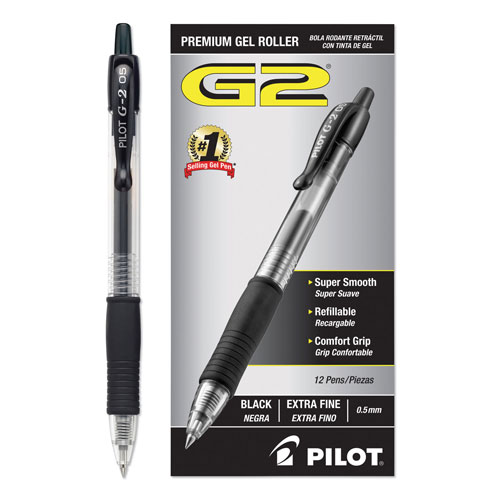 Pilot G2 Premium Retractable Gel Pen, 0.5mm, Black Ink, Smoke Barrel, Dozen