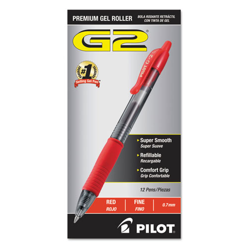 Pilot G2 Premium Retractable Gel Pen, 0.7mm, Red Ink, Smoke Barrel, Dozen