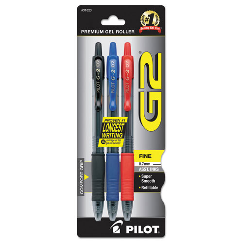 Pilot G2 Premium Retractable Gel Pen, 0.7mm, Assorted Ink, Smoke Barrel, 3/Pack