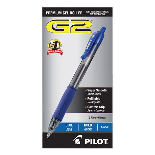 Pilot G2 Premium Retractable Gel Pen, 1mm, Blue Ink, Smoke Barrel, Dozen