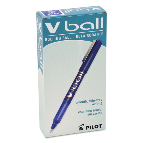 Pilot VBall Liquid Ink Stick Roller Ball Pen, Fine 0.7mm, Blue Ink/Barrel, Dozen
