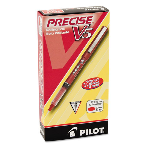 Pilot Precise V5 Stick Roller Ball Pen, Extra-Fine 0.5mm, Red Ink/Barrel, Dozen