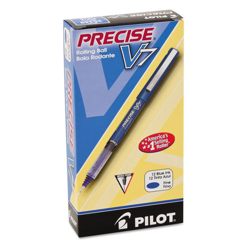 Pilot Precise V7 Stick Roller Ball Pen, Fine 0.7mm, Blue Ink/Barrel, Dozen
