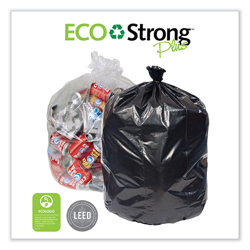 Pitt Plastics Eco Strong Plus Can Liners, 40 gal, 1.7 mil, 40 x 46, Black, 100/Carton
