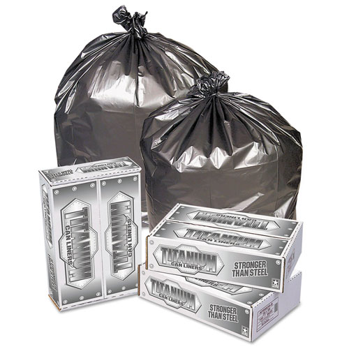 Penny Lane Titanium Low-Density Can Liners, 45 gal, 1.7 mil, 39" x 47", Silver, 50/Carton