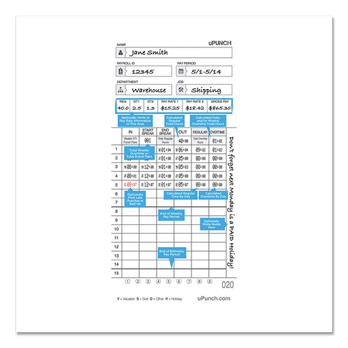 uPunch Time Clock Cards for uPunch HN4000, Two Sides, 7.37 x 3.37, 50/Pack