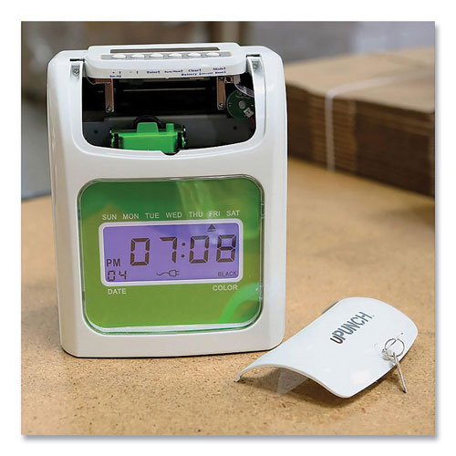 uPunch UB1000 Electronic Non-Calculating Time Clock Bundle, LCD Display, Beige/Green