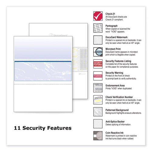 Paris Business Forms Standard Security Check, 11 Features, 8.5 x 11, Blue Marble Middle, 500/Ream