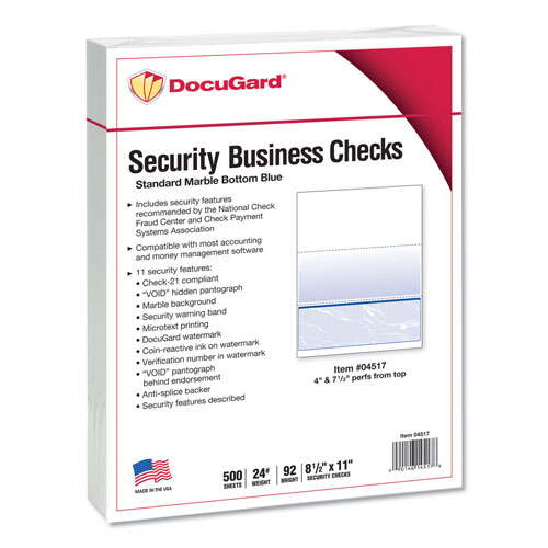 Paris Business Forms Standard Security Check, 11 Features, 8.5 x 11, Blue Marble Bottom, 500/Ream