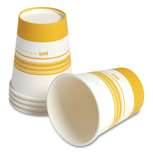 Perk™ Paper Hot Cups, 8 oz, White/Yellow, 50/Pack
