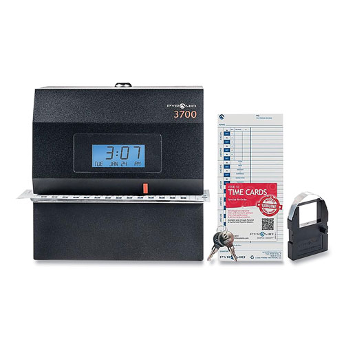 Pyramid 3700 Heavy-Duty Time Clock and Document Stamp, LCD Display, Black