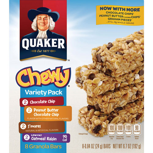 Quaker Foods Chewy Granola Bars, Variety Pack, 6.7oz., 8/BX, Assorted