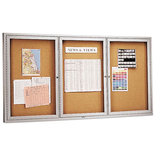 Quartet® Enclosed Bulletin Board, Natural Cork/Fiberboard, 72 x 36, Silver Aluminum Frame