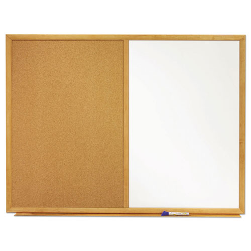 Quartet® Bulletin/Dry-Erase Board, Melamine/Cork, 36 x 24, White/Brown, Oak Finish Frame