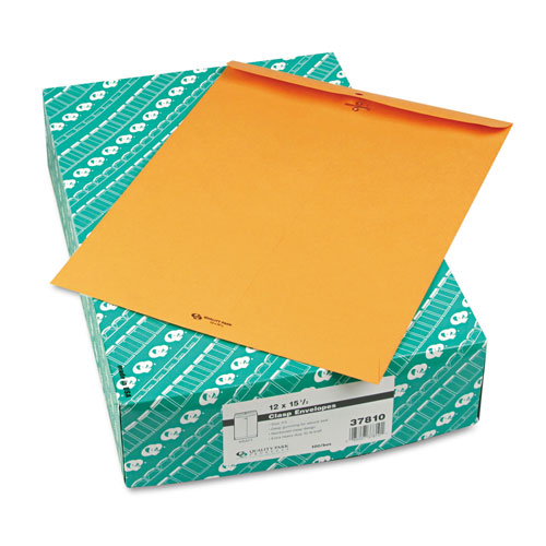 Quality Park Clasp Envelope, #15 1/2, Cheese Blade Flap, Clasp/Gummed Closure, 12 x 15.5, Brown Kraft, 100/Box