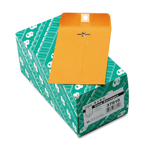 Quality Park Clasp Envelope, #15, Cheese Blade Flap, Clasp/Gummed Closure, 4 x 6.38, Brown Kraft, 100/Box