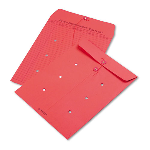 Quality Park Colored Paper String & Button Interoffice Envelope, #97, One-Sided Five-Column Format, 10 x 13, Red, 100/Box