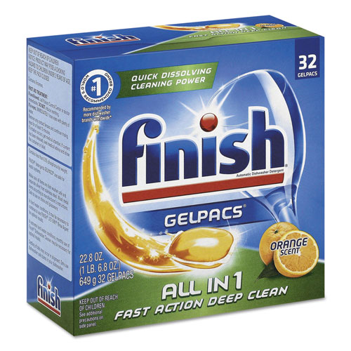 Finish® Dish Detergent Gelpacs, Orange Scent, 32/Box