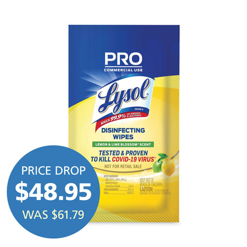 Lysol Professional Disinfecting Wipe Single Count Packet, 6 x 7, Lemon and Lime Blossom, 300 Packets/Carton