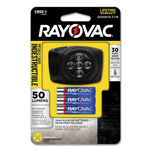 Rayovac Virtually Indestructible LED Headlight, 3 AAA Batteries (Included), Black