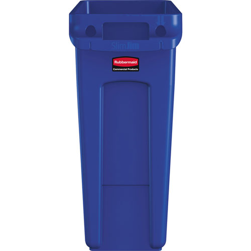 Rubbermaid Slim Jim Vented Container, 16 gal Capacity, Durable, Vented, Sturdy, Weather Resistant, Handle, Lightweight, Plastic, Blue, 4/Carton