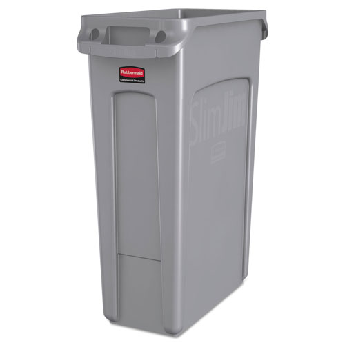 Rubbermaid Slim Jim Receptacle with Venting Channels, Rectangular, Plastic, 23 gal, Gray