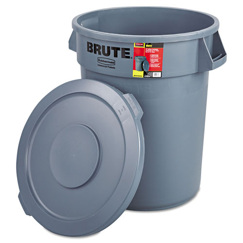 Rubbermaid Brute Container with Lid, Round, Plastic, 32gal, Gray