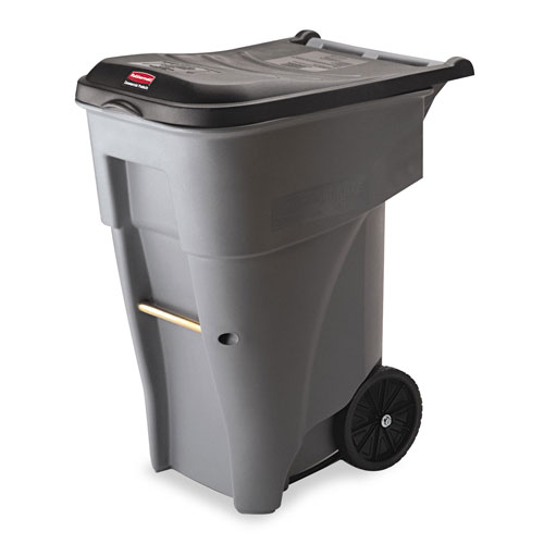 Rubbermaid Brute Rollout Heavy-Duty Waste Container, Square, Polyethylene, 65 gal, Gray