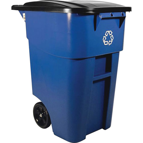 Rubbermaid Brute Recycling Rollout Container, Swing Lid, 50 gal Capacity, Blue, 2/Carton