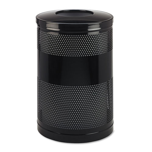 Rubbermaid Classics Perforated Open Top Receptacle, Round, Steel, 51 gal, Black