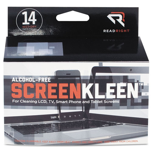Read Right/Advantus ScreenKleen Alcohol-Free Wipes, Cloth, 5 x 5, 14/Box