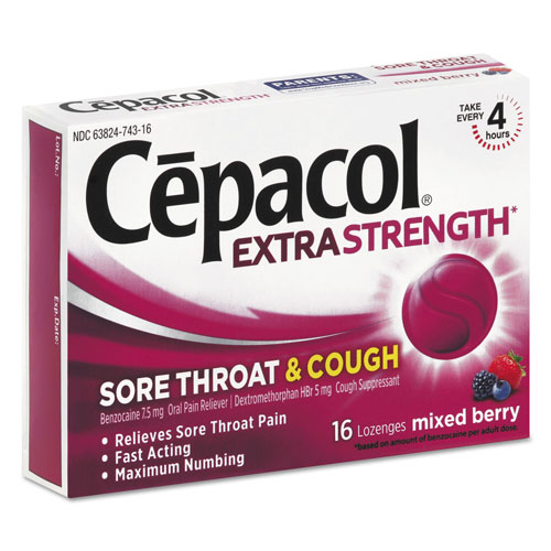 Cepacol® Sore Throat and Cough Lozenges, Mixed Berry, 16/Pack, 24 Packs/Carton