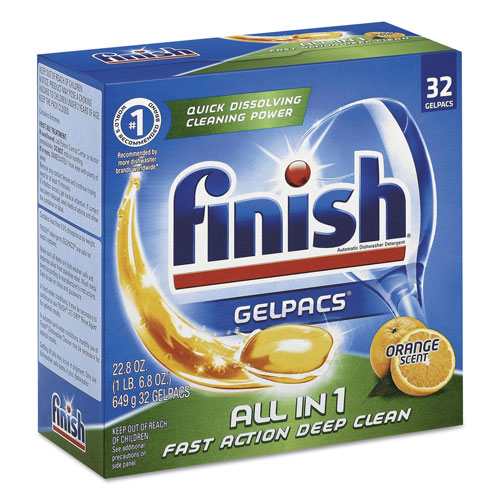 Finish® Dish Detergent Gelpacs, Orange Scent, Box of 32 Gelpacs, 8 Boxes/Carton