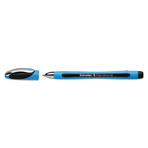 Schneider Slider Memo XB Ballpoint Pen, Stick, Extra-Bold 1.4 mm, Black Ink, Black/Light Blue Barrel, 10/Box