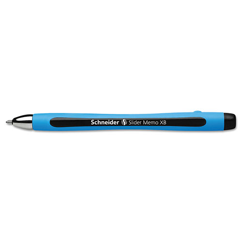 Schneider Slider Memo XB Ballpoint Pen, Stick, Extra-Bold 1.4 mm, Black Ink, Black/Light Blue Barrel, 10/Box