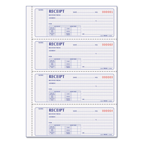 Rediform Money Receipt Book, 7 x 2 3/4, Carbonless Duplicate, 200 Sets/Book