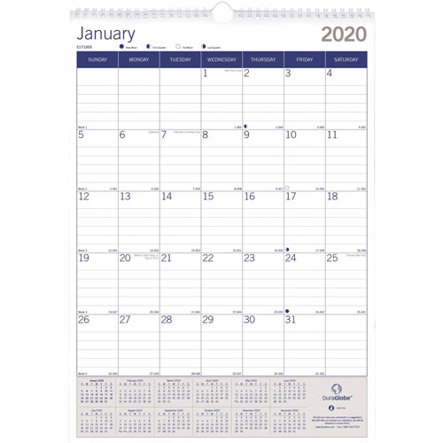 Blueline Monthly Wall Calendar, 12"x17", White