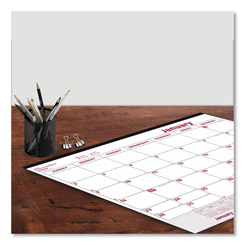 Brownline Monthly Desk Pad Calendar, 22 x 17, White/Burgundy Sheets, Black Binding, Clear Corners, 12-Month (Jan to Dec): 2024