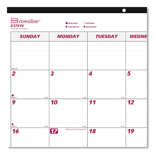 Brownline Monthly Desk Pad Calendar, 22 x 17, White/Burgundy Sheets, Black Binding, Clear Corners, 12-Month (Jan to Dec): 2024