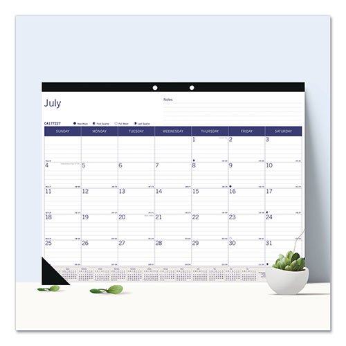 Blueline Academic Monthly Desk Pad Calendar, 22 x 17, White/Blue/Gray Sheets, Black Binding/Corners, 13-Month (July-July): 2023-2024
