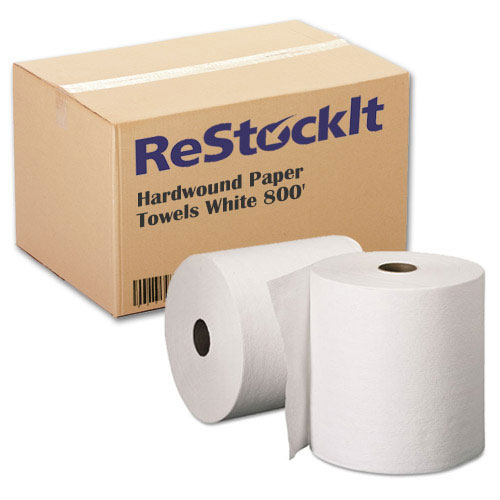 ReStockIt Hardwound Paper Towel, 8" x 800', White, 1-Ply, 6 Rolls/Case, 4800' per Case