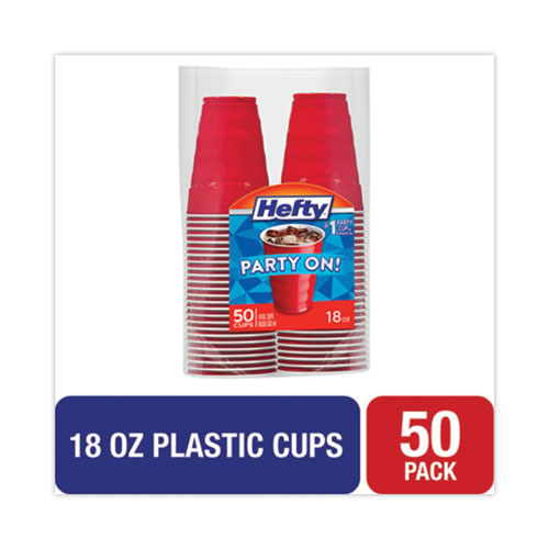 Hefty Easy Grip Disposable Plastic Party Cups, 18 oz, Red, 50/Pack, 8 Packs/Carton
