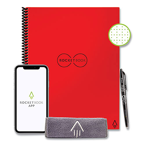 Rocketbook Core Smart Notebook, Dotted Rule, Red Cover, (16) 11 x 8.5 Sheets