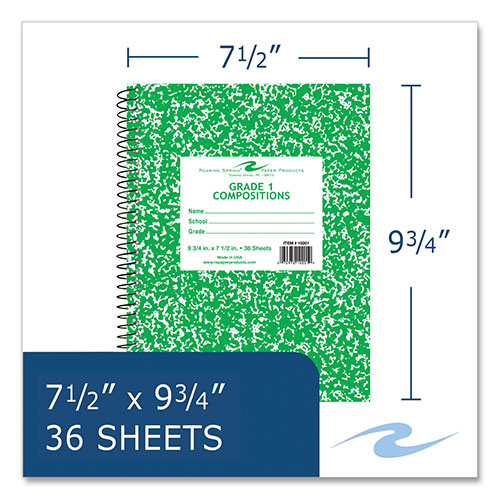 Roaring Spring Paper Wirebound Composition Book, 1 Subject, Manuscript Format, Green Cover, (36) 9.75 x 7.5 Sheet, 48/CT